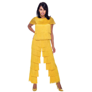 Lamae's Two piece Yellow Fringe Pant Suit