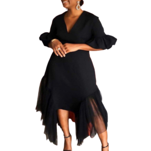 Lamae's Plus Size Flounce See Through Hem Dress