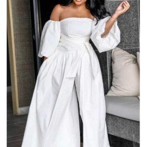 Lamae's Plus Size Off The Shoulder Lace Up Loose Jumpsuit